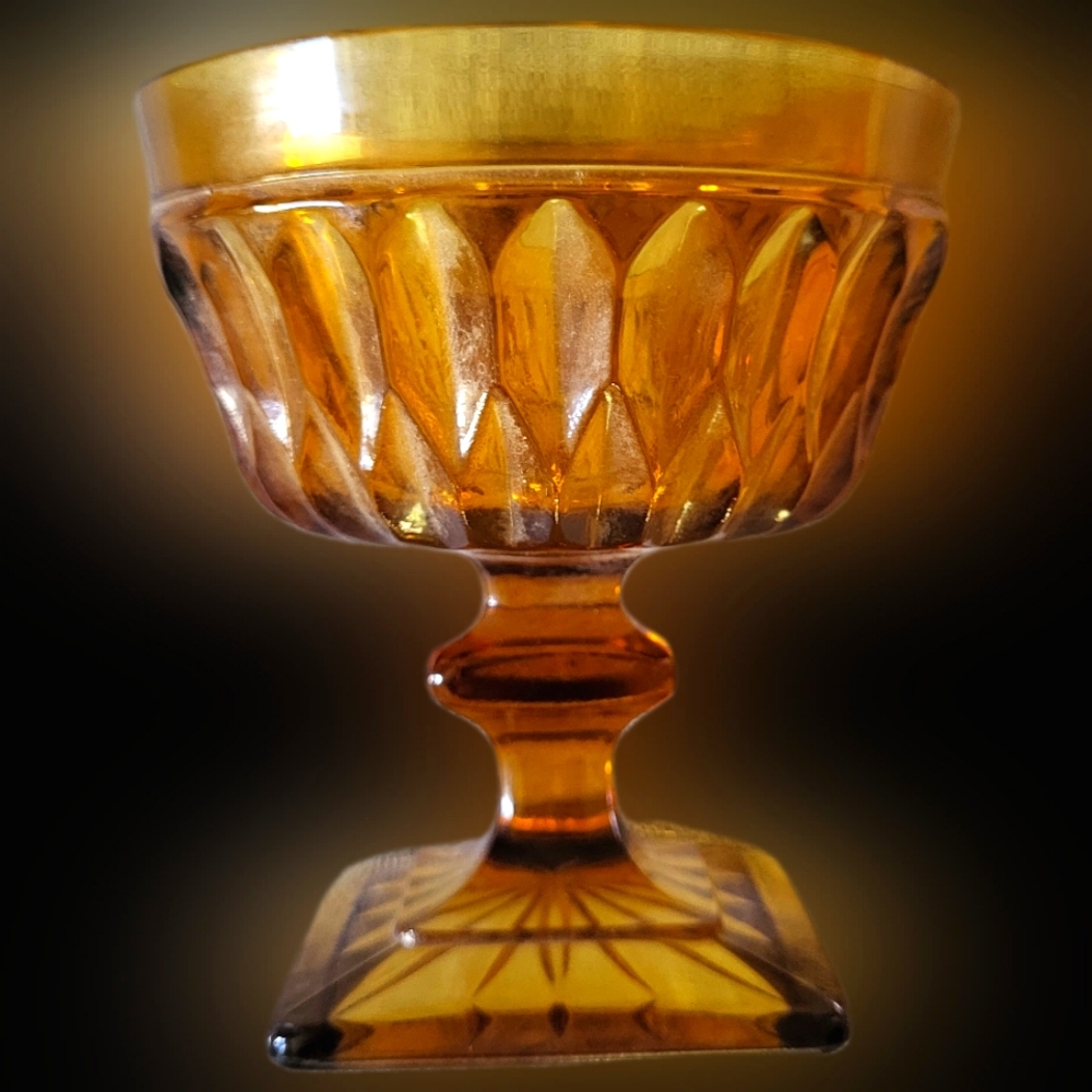 🎄4x Amber Indiana Glass Mt.Vernon Textured Coupes/dessert Vintage goblet